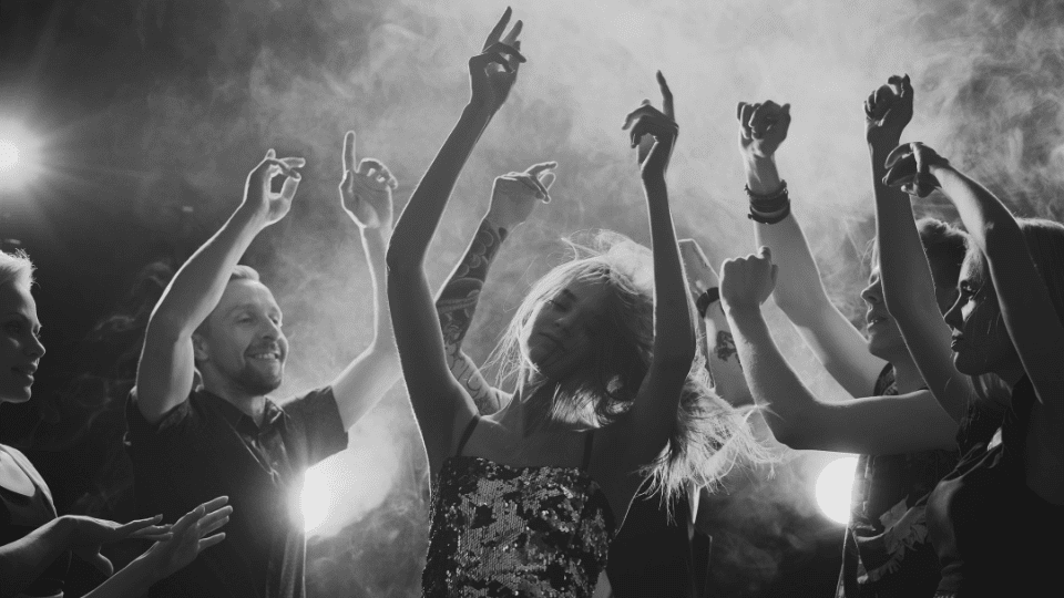 Girl Dancing in a Party Black and White
