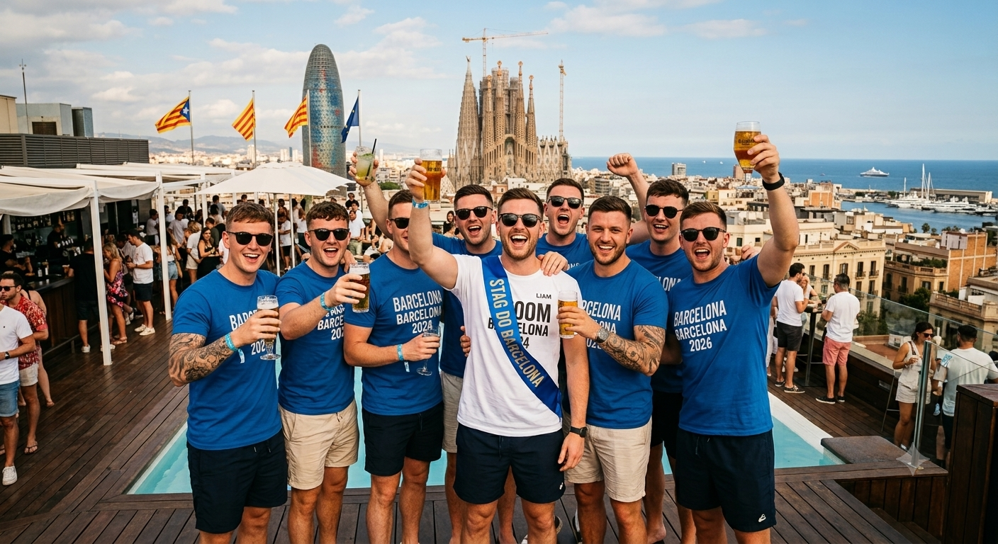 Stag party Barcelona group enjoying the beach and nightlife